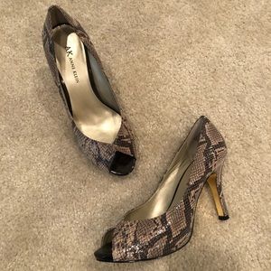 Anne Klein Snakeskin Peep Toe Heels